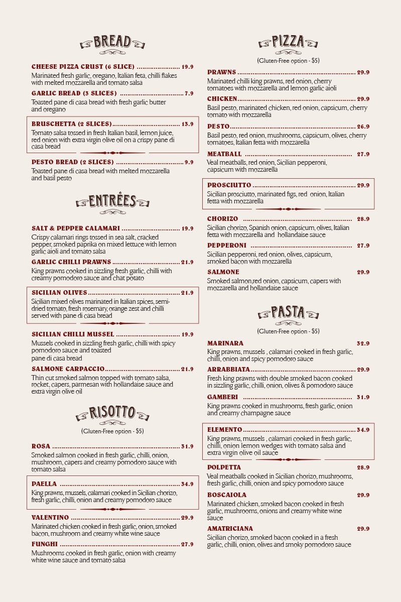 Dinner Menu – The Sicilian Pizzeria and Ristorante